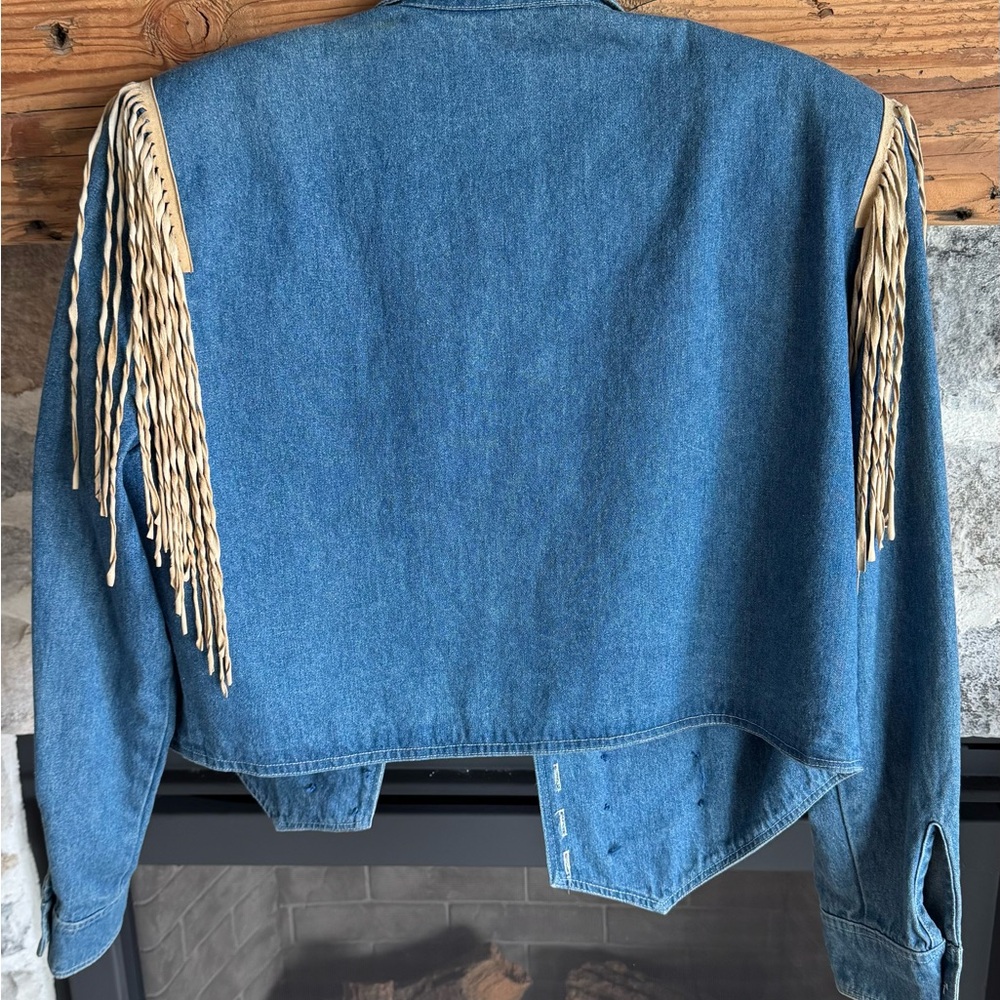 Double D Ranch Blue Denim Fringe Jean Jacket with Bone Accents - Picture 2 of 6